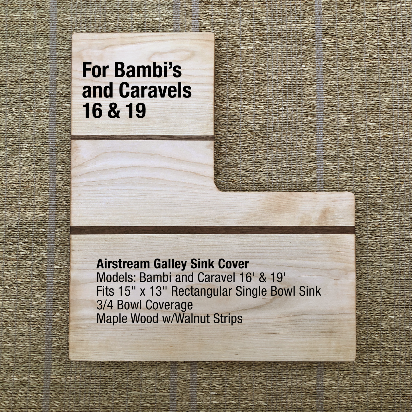 Airstream Sink Cover, Bambi, Caravel, 13" x 15" Rectangular Galley Sinks, Airstream Decor