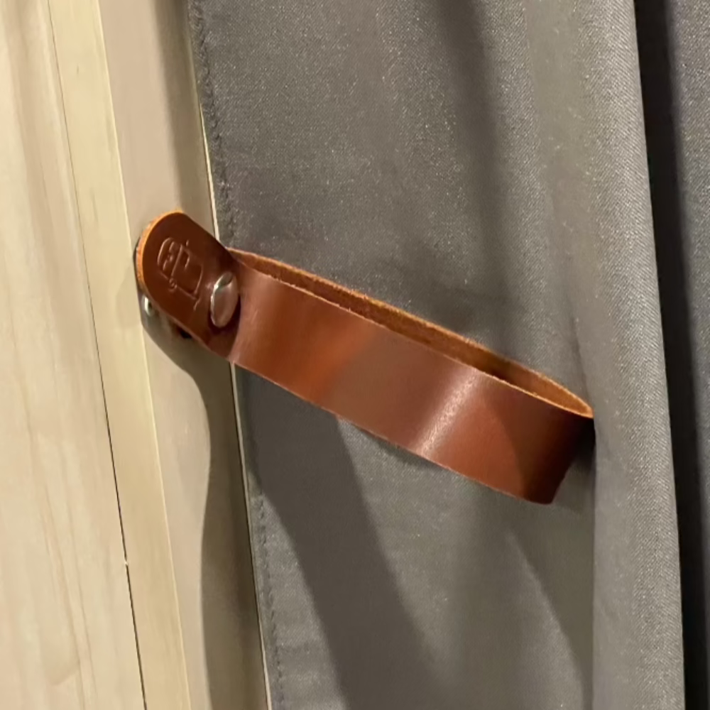 Leather Curtain Strap for Airstream Trailers with Split Bath or Single Curtain