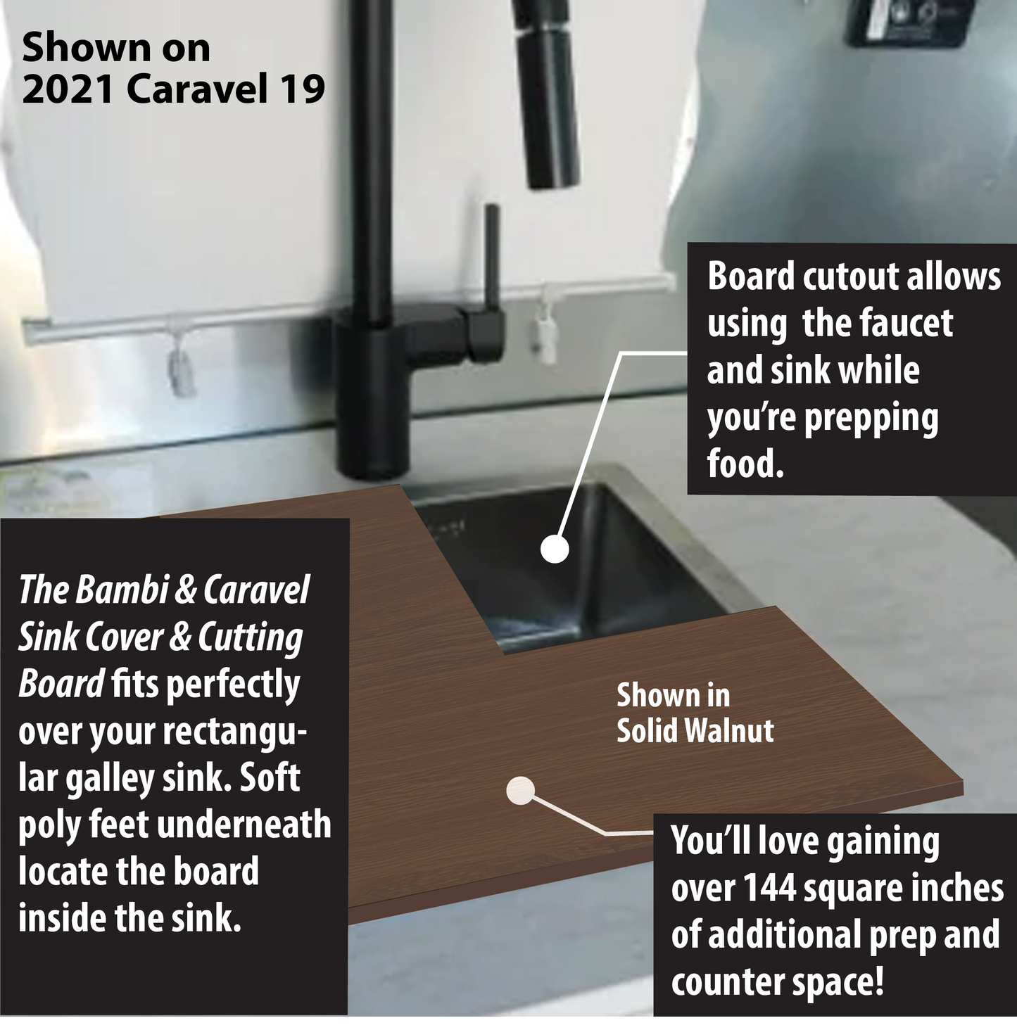 Airstream Sink Cover, Bambi, Caravel, 13" x 15" Rectangular Galley Sinks, Airstream Decor