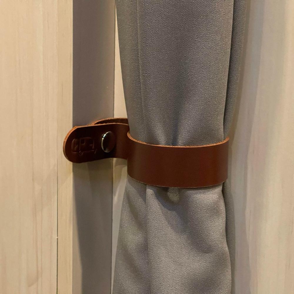Leather Curtain Strap for Airstream Trailers with Split Bath or Single Curtain